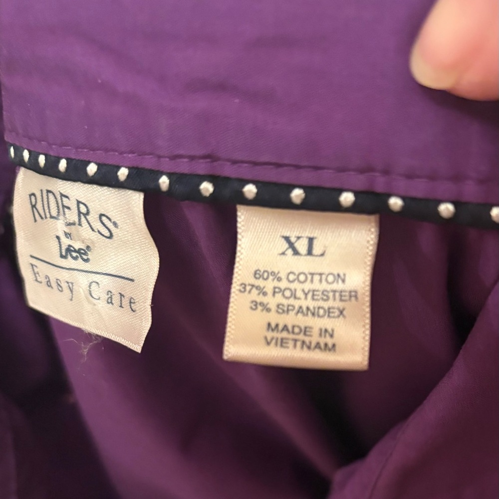 NWOT RIDERS BY LEE Women Violet Button-Down Stretch Shirt, 3/4 sleeves, XL - Picture 6 of 6